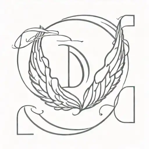 Letter D Inside An Angel Wings