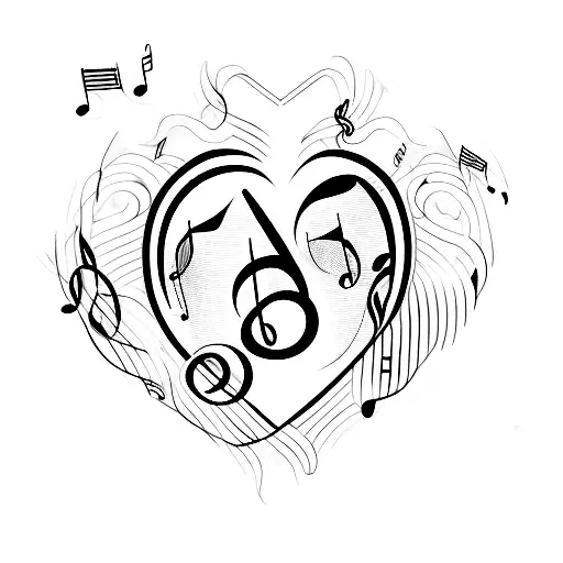 A Minimalist Tattoo Of A Heart-shaped Music Note With Jaylanii's Name Written Inside