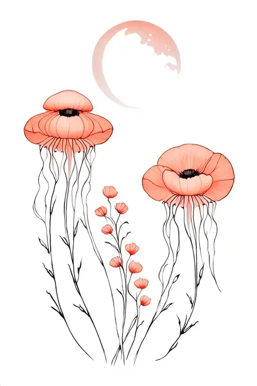 Camiping Mountain Moon Sun Beach Jelly Fish And Poppy And Gladious Back