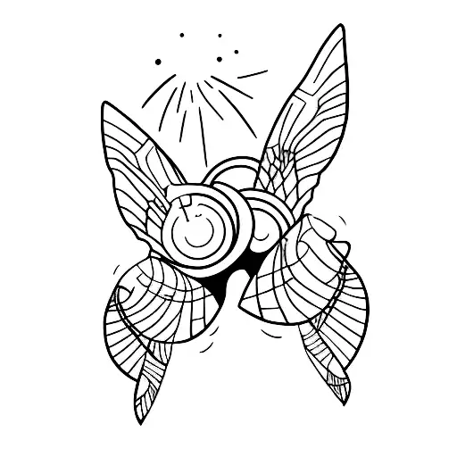 A Minimalist Tattoo Of A Borboleta Flying Over A Praia Sunset