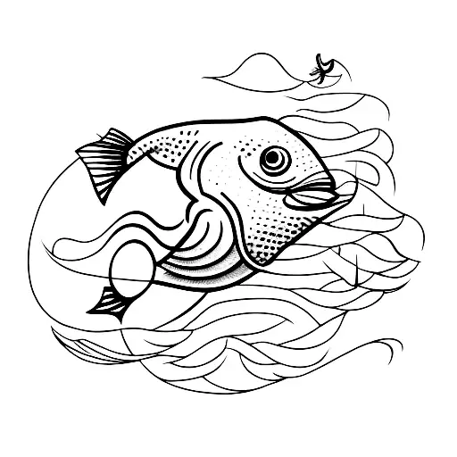 A Minimalist Tattoo Of A Fishing Hook With A Tiny Fish Swimming Towards It