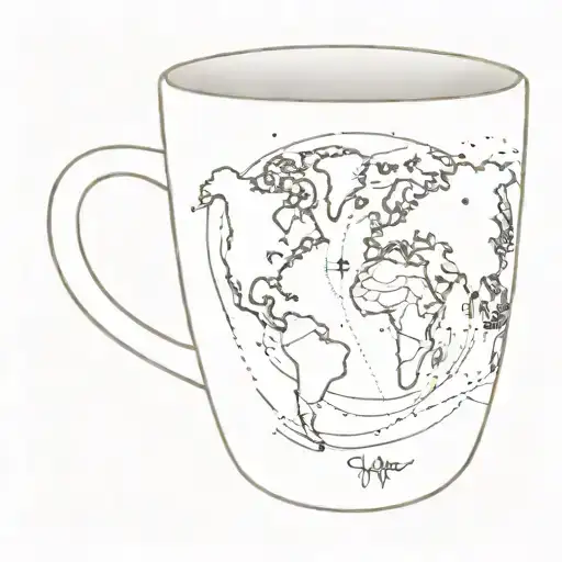 A Minimalist Coffee Cup With A World Map As The Background