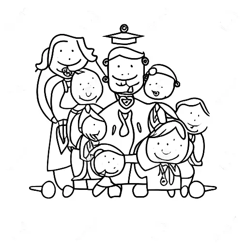 A Minimalist Tattoo Of A Teacher Surrounded By Loving Kids