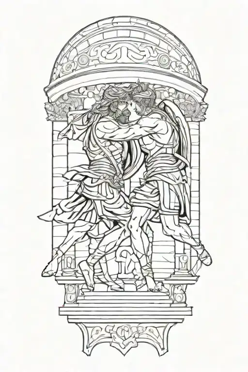 Achilles Fighting Hector With Greek Architecture