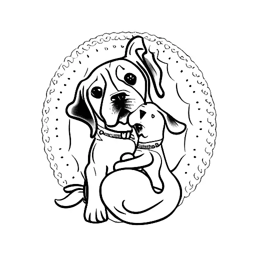 A Simple And Feminine Design Of A Dog Cuddling With A Baby