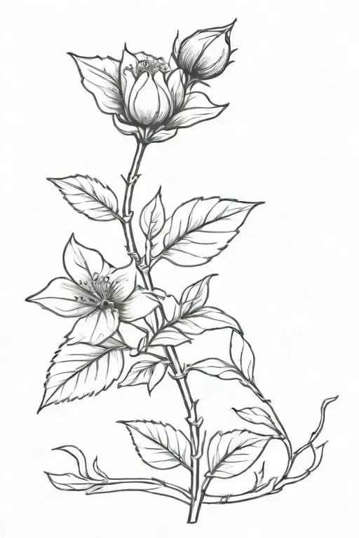 One Single Cranberry Flower On A Stem Black And White