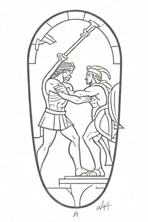 Achilles Fighting Hector Greek Art Abstract Columns