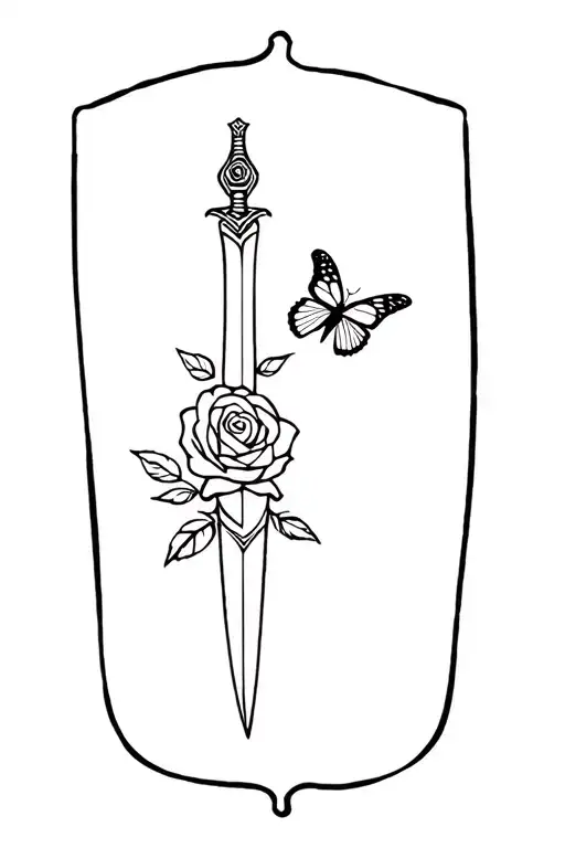 Simple Rose Sword And Butterfly