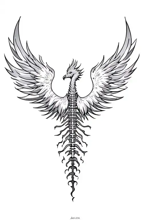 Phoenix Spine Tattoo With Fire Coming Up From The Bottom Of The Spine