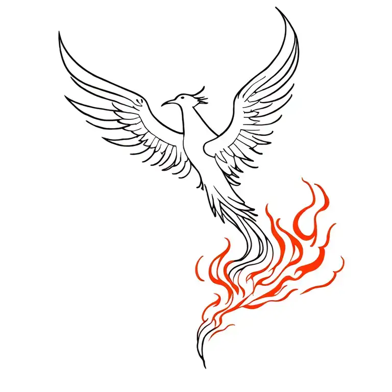 Phoenix Linework Tattoo With Fire Coming Up From The Bottom