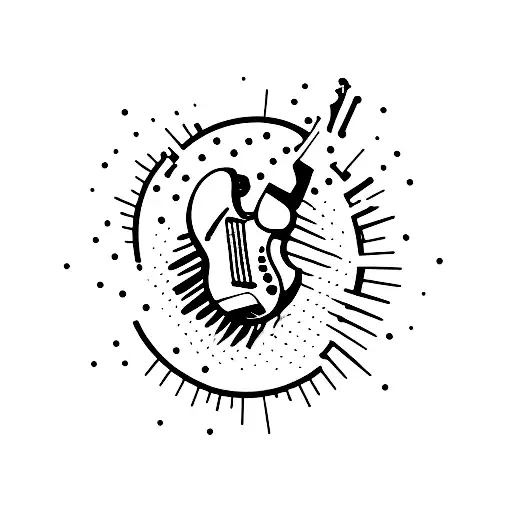 A Minimalist Tattoo Of A Football Player Playing The Guitar On A Retro Stage