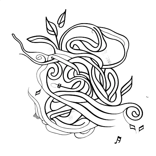 A Minimalist Tattoo Of An Ayahuasca Vine Intertwined With A Musical Staff And Notes