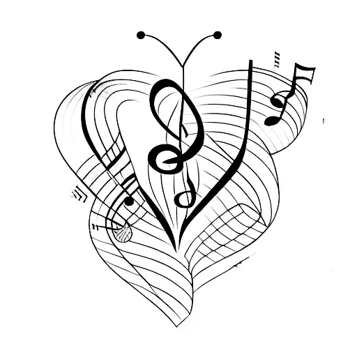 A Minimalist Tattoo Of A Music Note Intertwined With A Heart