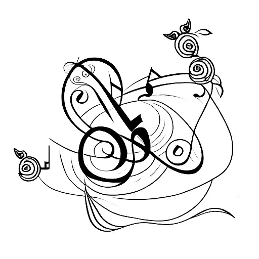 A Minimalist Tattoo Of A Music Note Surrounded By Roses And Flowers