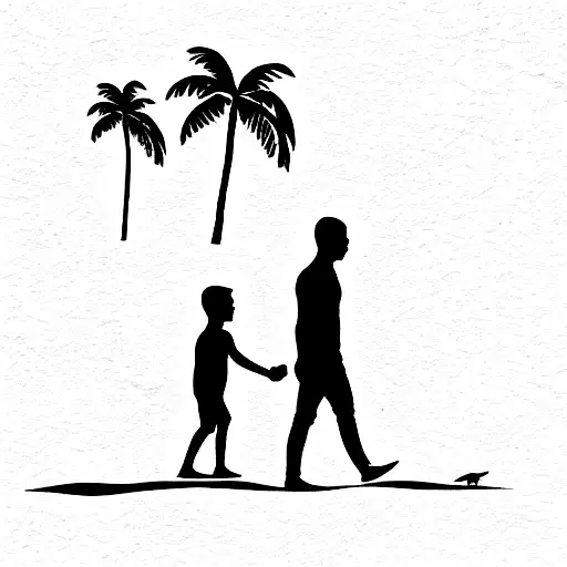 A Son A Sister And A Father Walking On A Beach With Palms