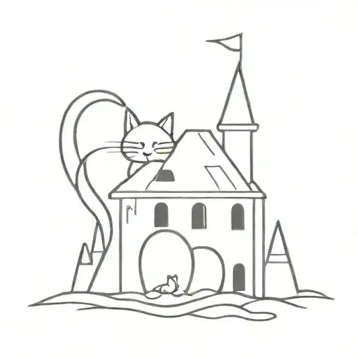 A Cat In A Sandcastle