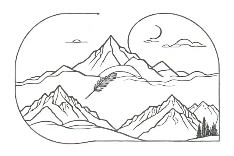 Mountains On The Top Half And The Bottom Of The Mountains Is Half Of A Feather