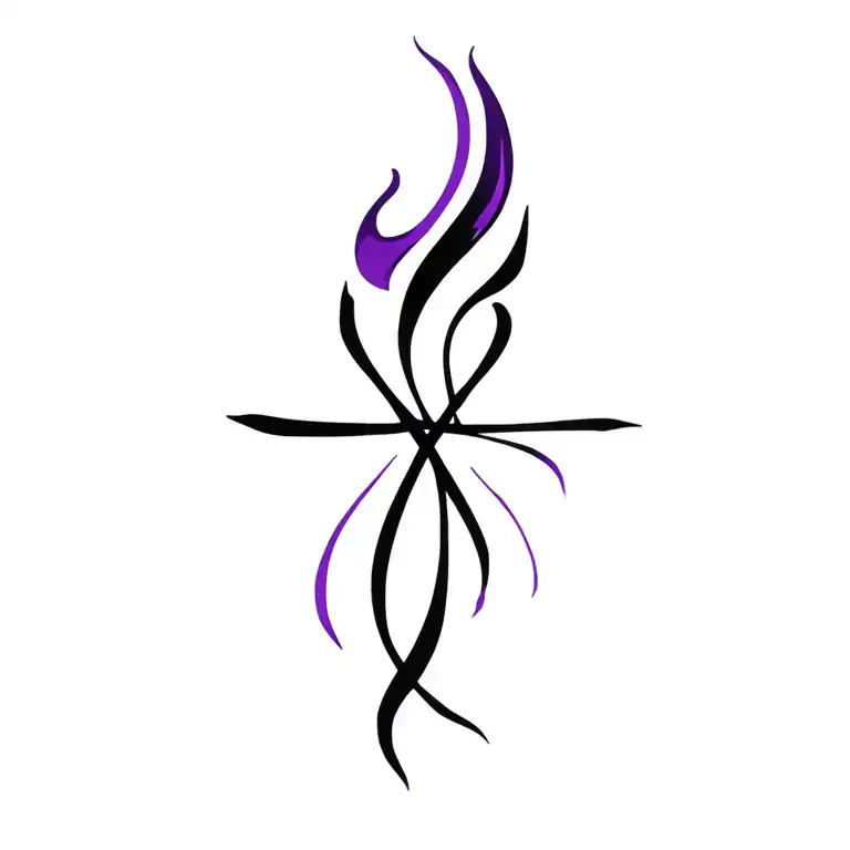 Small Black And Purple Flame With Cross Intertwined