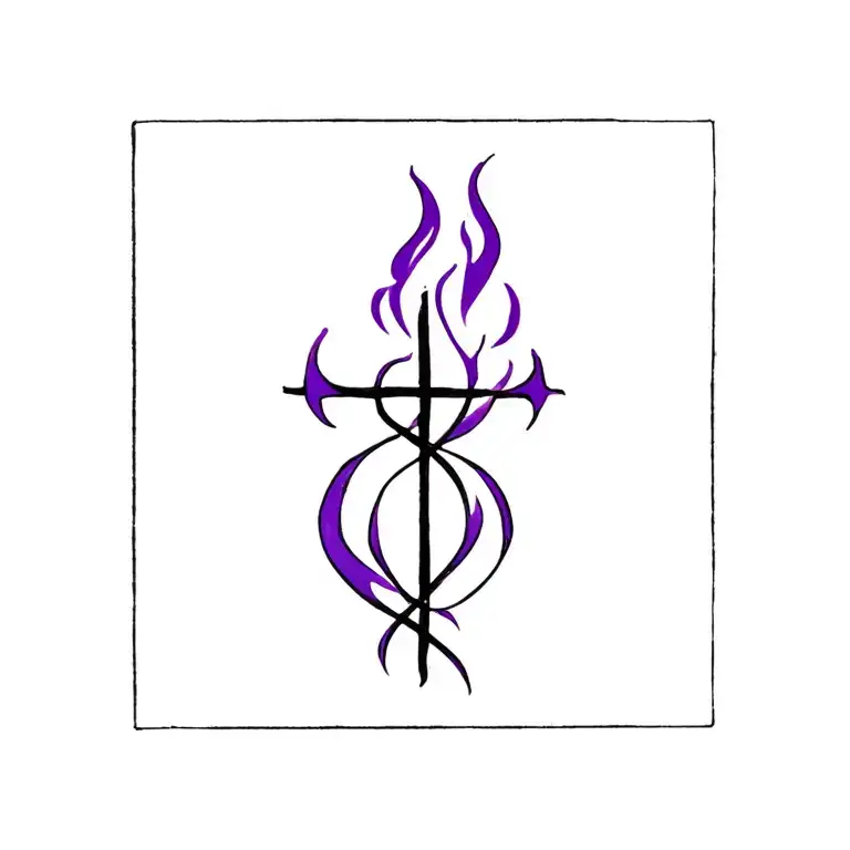 Small Black And Purple Flame With Cross Intertwined