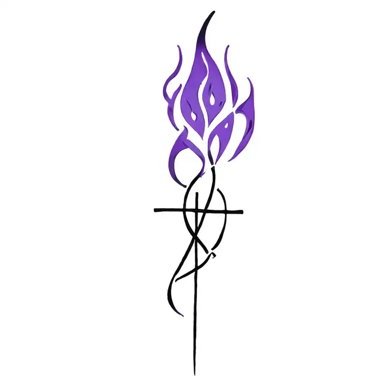 Small Black And Purple Flame With Cross Intertwined