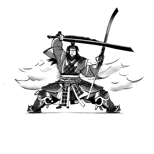 A Fierce Samurai Warrior Battling A Mythical Oni Creature