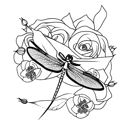 Dragonfly With Roses