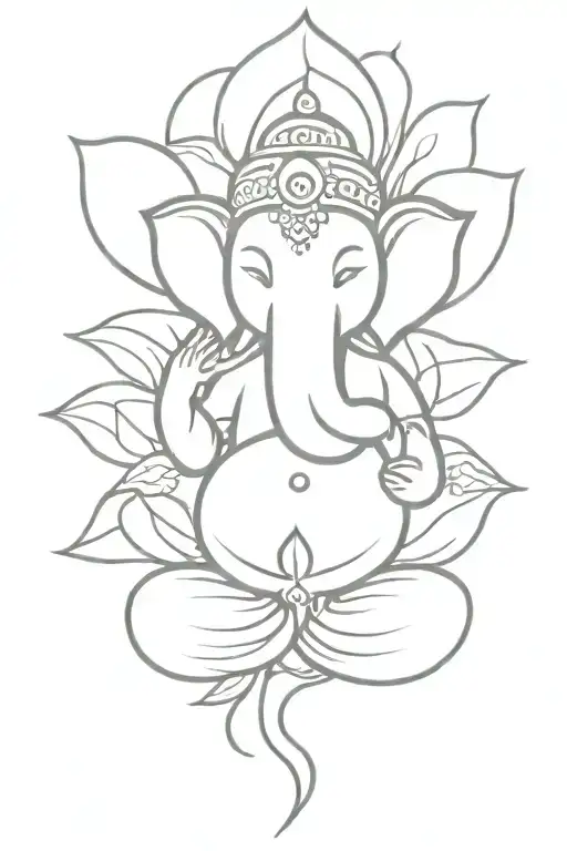 Ganesha Sitting In Lotus Flower