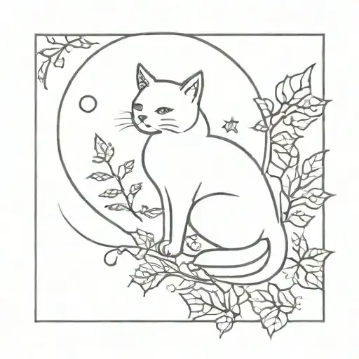 Cat And Moon With Ivy
