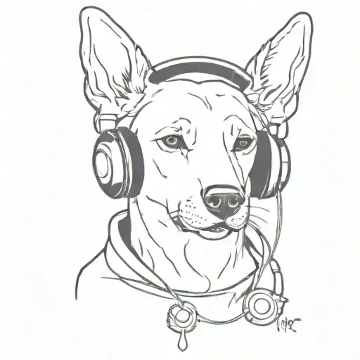 A Minimalist Tattoo Of A Dog Listening To Music With Headphones