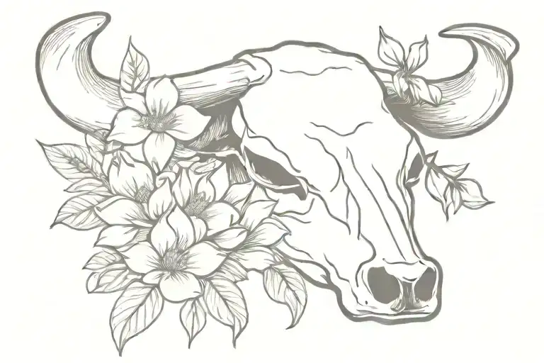 Cow Skull With Magnolia Flowers