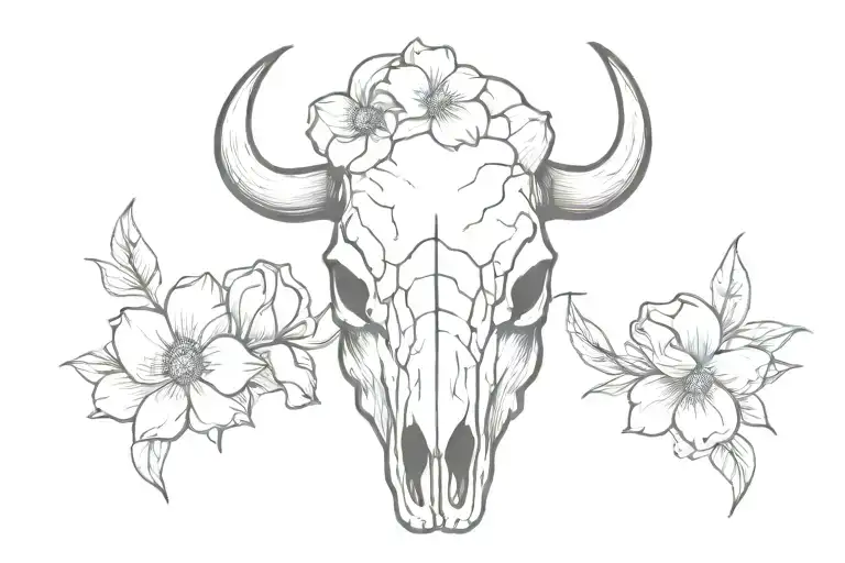 Buffalo Skull With Magnolia Flowers