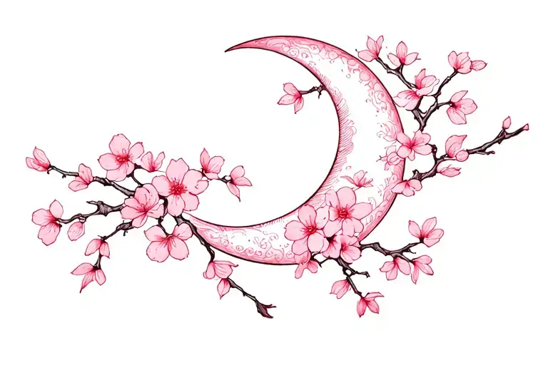 Crescent Moon With Cherry Blossoms