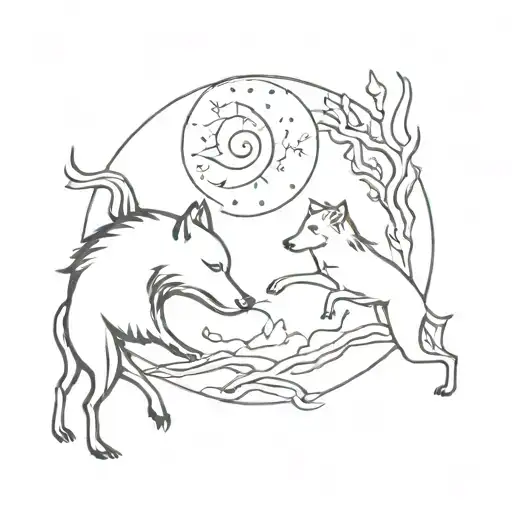 Skoll Y Hati Chasing The Sun And Moon