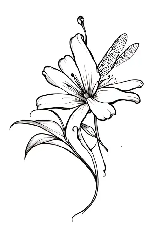 Lilly Flower With Dragonfly