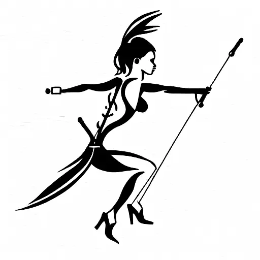 Woman Balancing On One Foot Shooting A Bow And Arrow