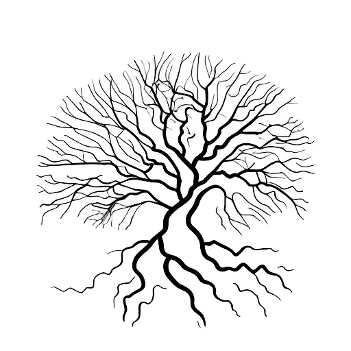 A Minimalist Tattoo Of A Tree With Roots Forming A Heartbeat Line