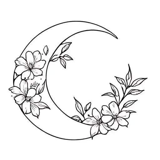 Moon With Jasmine Flowers A Crescent Moon With Simple Jasmine Flowers Curling Around