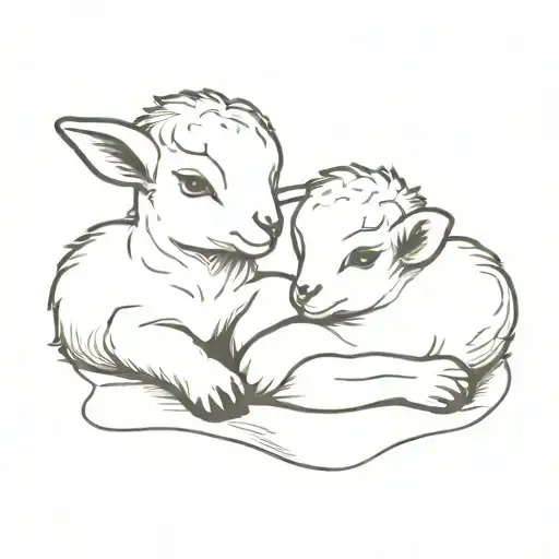 Two Baby Lambs Curled Up Side By Side