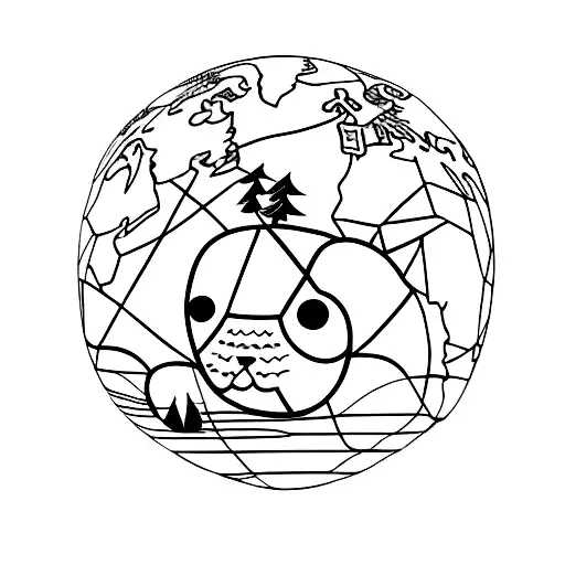 A Minimalist Tattoo Of A Cute Animal Peeking Out From Behind A World Map