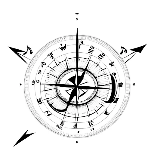 A Minimalist Tattoo Of A Music Note Merging With A Compass