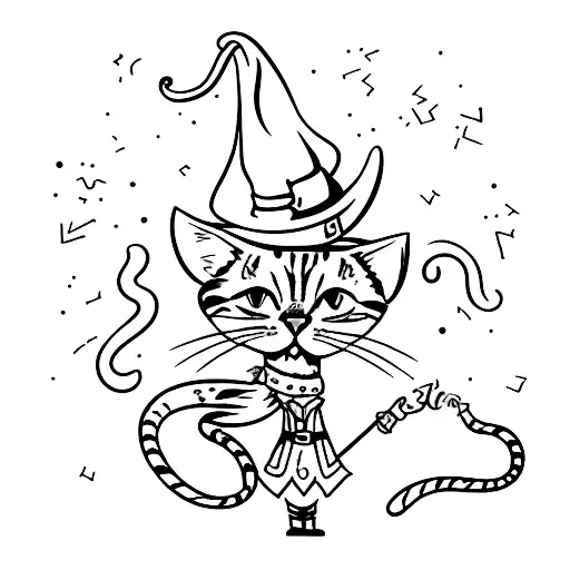 Playful Cat Dancing On A Pole With A Witch's Hat