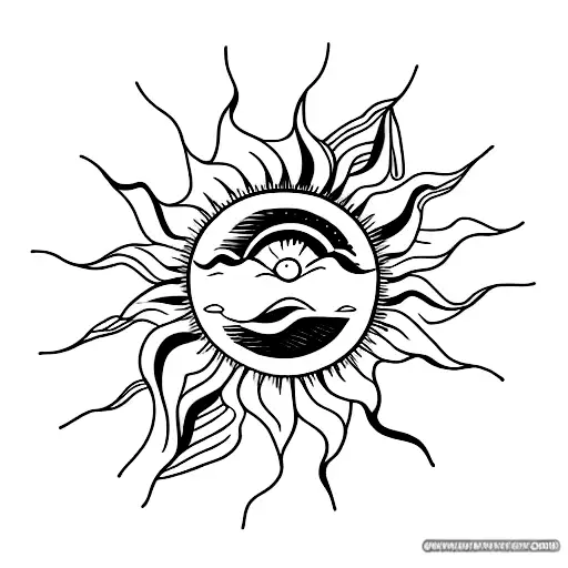 A Minimalist Tattoo Of A Sun Rising Over The Ocean