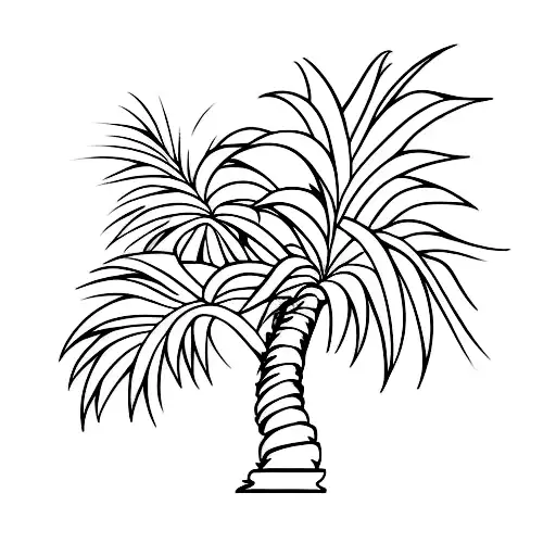 A Minimalist Tattoo Of A Palm Tree Against A Sunset Backdrop