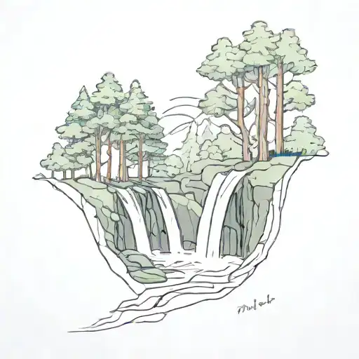 Two Short Waterfalls In A Forest With Trees Flowing
