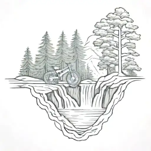 Moutain Bike Trail Near A Waterfall