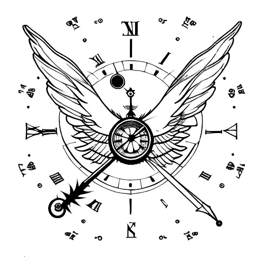 Wings With A Clock And Compass In The Middle