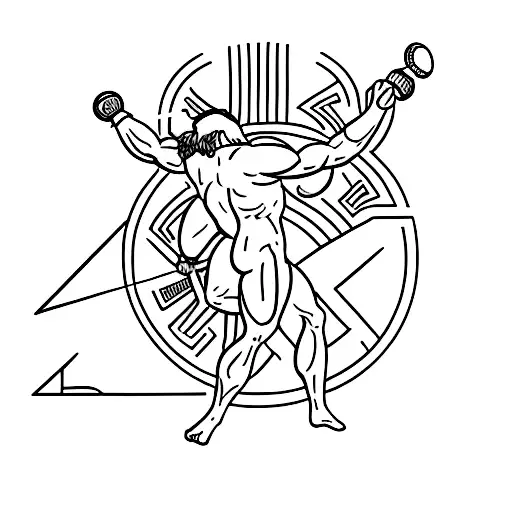 A Minimalist Tattoo Of The Greek Hero Hercules Lifting A Statue Of Atlas