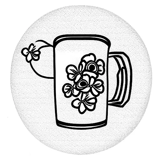 Diner Mug Outline With A Few Poppy Flowers Behind It Line Art