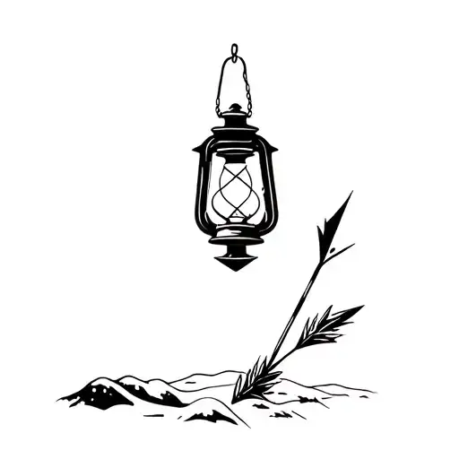 A Lantern Lit With An Arrow That Has Fallen And Landed In The Snow Next To It