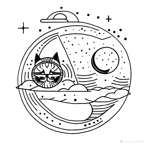 Moon And Sun With Cat